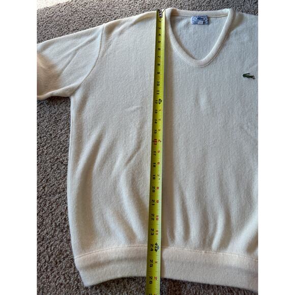 Vintage Izod Lacoste Mens Sweater V Neck Knit Preppy Academia Classic Cream - Picture 4 of 5